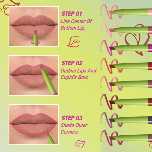 Vista 6 de evpct Lápiz delineador labial Dusty Rose en forma de triángulo para mujeres, lápiz labial retráctil con punta triangular para esculpir, rellenar
