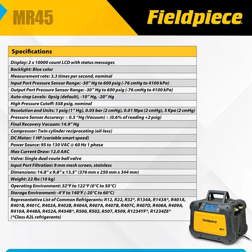 Vista 3 de Fieldpiece MR45 equipo de recuperación