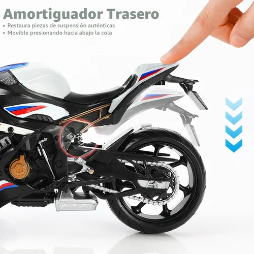 Vista 4 de 1:12 Modelo de motocicleta de juguete compatible con BMW S1000RR MD004-blanco