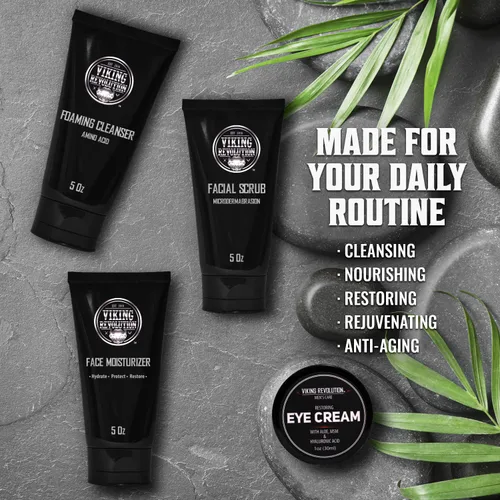 Vista 6 de Viking Revolution Kit de cuidado facial de la piel para hombres, incluye hidratante facial rejuvenecedor, exfoliante facial de microdermoabrasión