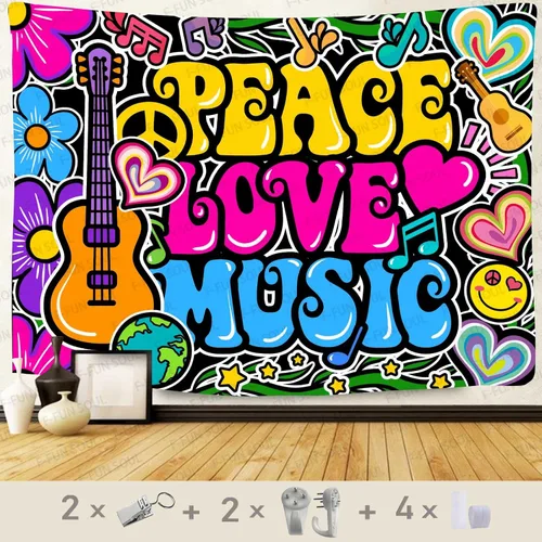 Vista 6 de F-FUN SOUL Tapiz de amor de paz y genial, 40 x 30 pulgadas, tapices musicales de los años 70, tapices psicodélicos de arte para colgar en la pared