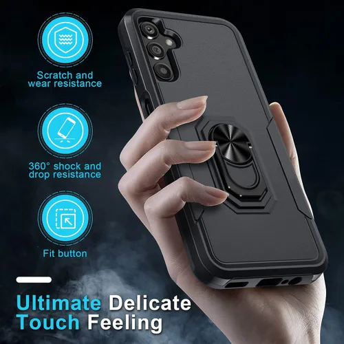 Vista 5 de Janmitta Funda compatible con Samsung Galaxy A14 5G con protector de pantalla + protector de lente de cámara, funda resistente de servicio pesado