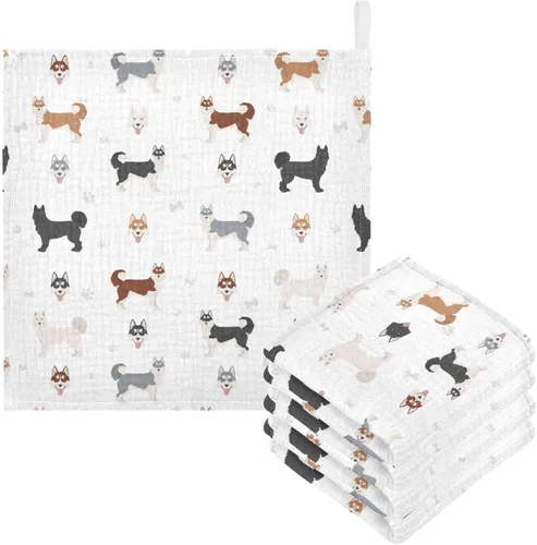 Vista 32 de Toallas de algodón para bebé, toallas de baño unisex para recién nacidos, toallitas naturales para piel delicada, 11.8 x 11.8 pulgadas, paquete de 5