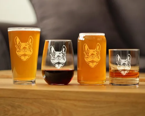 Vista 5 de Happy Frenchie - Vaso de cerveza – Decoración divertida y única con temática de perro bulldog francés y regalos para hombres y mujeres, 16 onzas