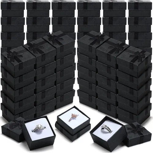 Vista 9 de Yinkin Juego de 120 cajas de regalo de anillo de cartón con lazo, cuadrado, varios colores, pequeño, caja de joyería dura para cumpleaños, 6