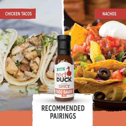 Vista 3 de Red Duck Salsa orgánica para tacos Actually Spicy, sin gluten, totalmente natural (picante, 8 onzas líquidas)