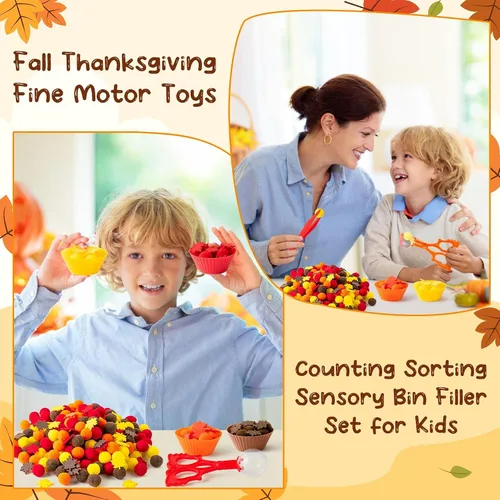 Vista 5 de EZdhuawuse Llenadores sensoriales de otoño – 294P Otoño Acción de Gracias juguetes de motricidad fina para niños, juguete de conteo de otoño