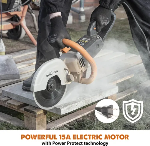 Vista 2 de Evolution R230DCT Sierra eléctrica para hormigón de 9 pulgadas Hoja de mampostería de diamante incluida Motor de 15 A Profundidad de corte