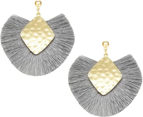 Vista 46 de Aretes de aro con borla, aretes colgantes de hilo de declaración, elegantes aretes largos con flecos, ligeros, largos y con gancho francés, para un