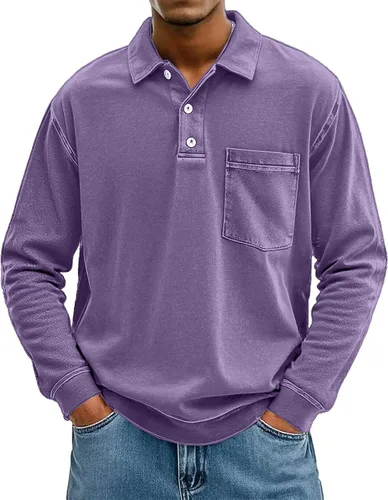 Vista 5 de Polo de manga larga para hombre, con solapa, casual, a la moda, vintage, ligero, para exteriores, negocios, golf, gimnasio, camisetas