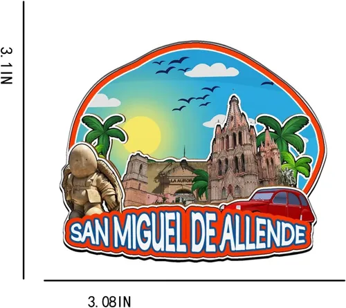 Vista 3 de Imán de San Miguel de Allende México para nevera de madera 3D, monumentos de viaje, coleccionables, recuerdos, decoración hecha a mano -2083