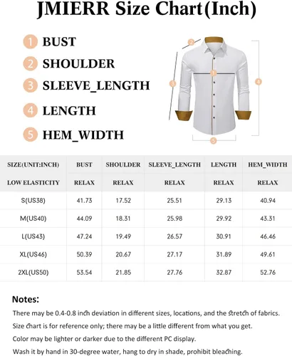 Vista 5 de JMIERR Camisa de vestir casual para hombre, camisas de manga larga con botones, camisas ajustadas de algodón