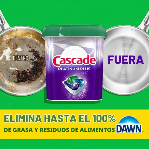 Vista 2 de Cascade Platinum Plus cápsulas para lavavajillas, detergente para platos, aroma limpio a limón, 62