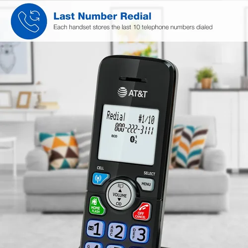 Vista 9 de AT&T Teléfono inalámbrico DECT 6.0 - Bloqueador de llamadas inteligente, Bluetooth conecta a la celda, anuncio de identificación de llamadas