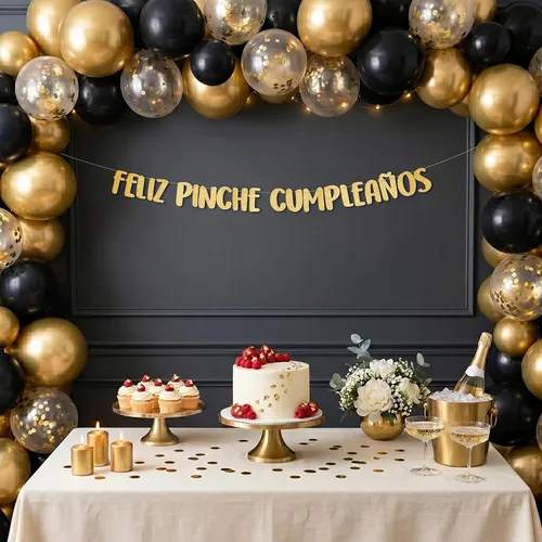 Vista 2 de Cartel de Feliz Pinche Cumpleaños con purpurina dorada preencordada, decoraciones divertidas de cumpleaños para hombres y mujeres, suministros