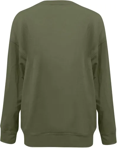 Vista 3 de Yesunpxs Camisas de manga larga para mujer, cuello redondo, sin botones, estampadas, suéter casual, blusa suelta
