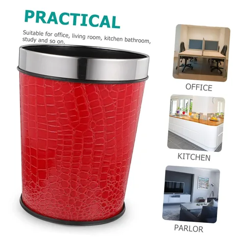 Vista 6 de Bote de basura de plástico rojo con cuero, 1.0 litros, para oficina y hogar