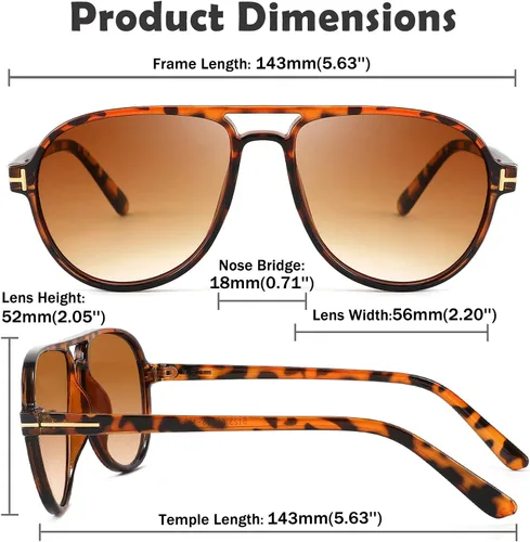 Vista 6 de YuJian Gafas de sol retro de plástico de gran tamaño Aviator de los años 70 para mujeres y hombres, montura clásica grande, gafas vintage