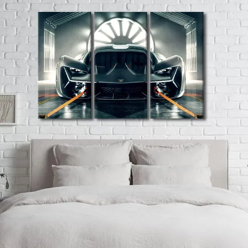 Vista 37 de Arte de pared de auto deportivo rojo para sala de estar, arte de pared de lienzo de súper auto genial, imágenes pósters, 3 piezas, arte moderno