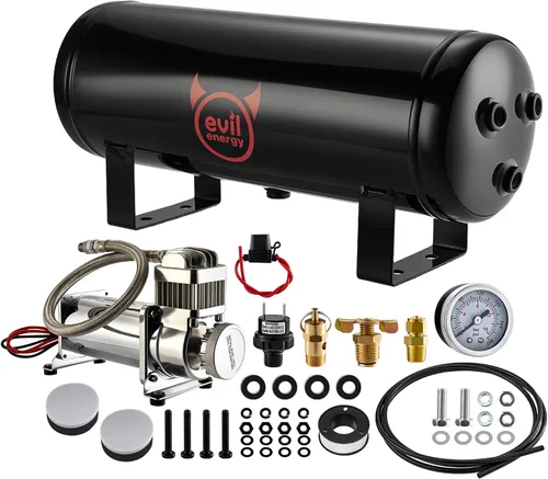 Vista 8 de EVIL ENERGY Tanque de aire y compresor Kit de 1 galón, 5 puertos, 1/4" NPT 150PSI nominal 12V compresor de tanque de aire para camión, bocina