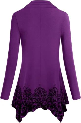 Vista 2 de Camisa Cestyle tipo túnica de manga larga para mujer, holgada, con cuello volteado y dobladillo asimétrico