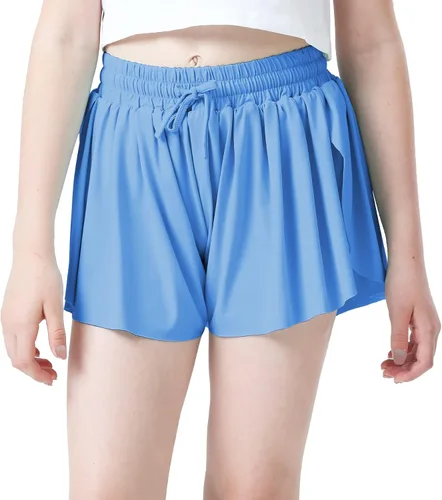Vista 4 de Pantalones cortos fluidos con diseño de mariposa para niñas, pantalones cortos deportivos para niños pequeños y jóvenes con forro 2 en 1