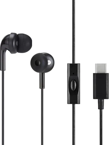 Vista 7 de Amazon Basics - Auriculares con cable con micrófono, intrauditivos, conector de 3,5 mm, cable de 1,3 m de largo, almohadillas S/M/L, negro