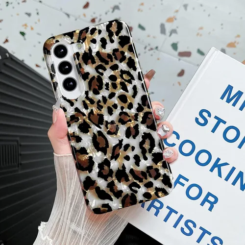 Vista 6 de J.west Funda para Samsung Galaxy S23 Plus de 6.6 pulgadas, Funda de Lujo con Estampado de Leopardo y Guepardo, Diseño Translúcido y Nacarado, Funda