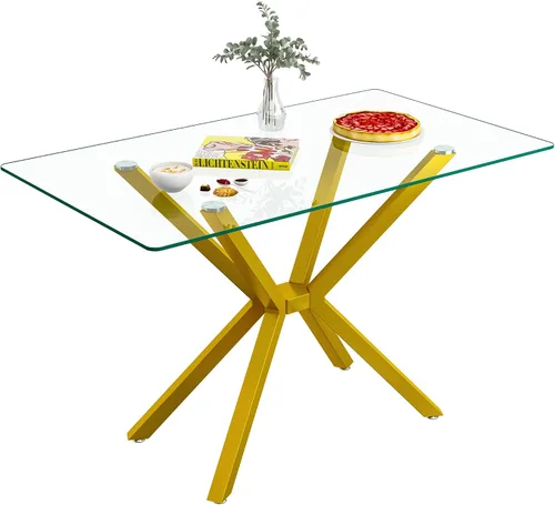 Vista 19 de Mesa de comedor cuadrada de 36 pulgadas para 2, 3, 4 personas, mesa de comedor moderna con patas de metal cromado dorado en forma de X, mesa