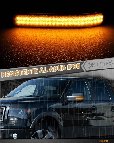 Vista 5 de HERCOO Luces LED secuenciales intermitentes para espejo lateral, lámpara ámbar, reflector, conjunto de lentes ahumadas, compatible con Ford F150