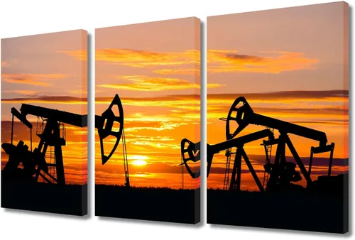 Vista 25 de TUMOVO Bombas de aceite en la puesta de sol para dormitorio, industria de petróleo y gas, pinturas de pared de 3 piezas de arte de pared de petróleo
