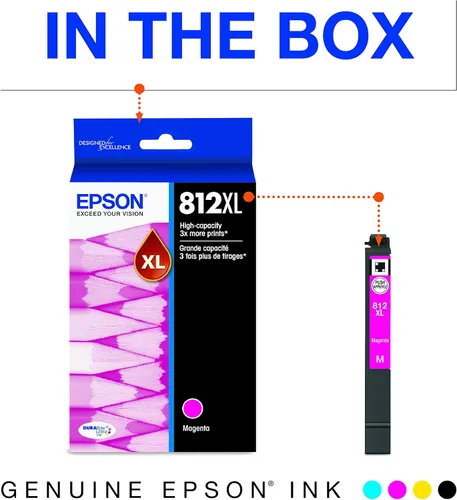 Vista 6 de Epson T812 DURABrite Ultra Ink - Cartucho de color negro y estándar de alta capacidad (T812XL-BCS) y cartucho magenta de alta capacidad T812