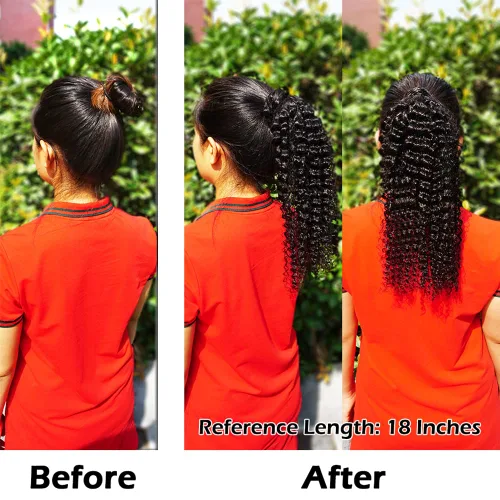 Vista 5 de Adette Colas de caballo rizadas de 12 pulgadas, extensiones de cabello humano con cordón, extensiones de cabello rizado con clip en cola de caballo