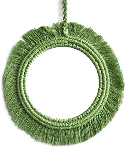 Vista 9 de Espejo de pared de macramé con flecos redondos para dormitorio, apartamento, entradas, decoración del hogar, espejo de pared