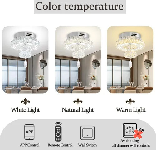 Vista 4 de Flashing God Candelabros de cristal modernos de 12 pulgadas, lámpara de techo de montaje empotrado, mini lámpara LED regulable para pasillo, lámpara