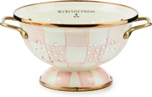 Vista 12 de MACKENZIE-CHILDS Colador de esmalte, colador decorativo de cocina, pequeño, a cuadros cortesanos en blanco y negro