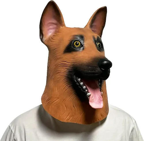 Vista 2 de MAKEATREE Máscara de cabeza de perro pastor alemán divertido animal de látex de goma accesorios de decoración para adultos hombres fiestas Halloween