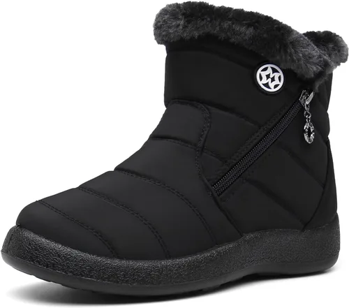 Vista 9 de Hsyooes Botas de nieve para mujer, botas de invierno impermeables Beige
