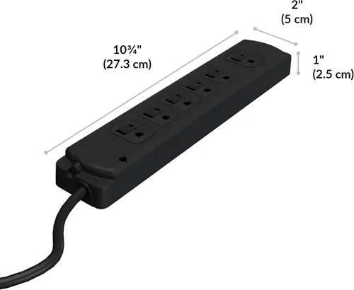 Vista 4 de Vari Regleta de alimentación (10 pies) - Cable de extensión negro con múltiples tomas de corriente y protección contra sobretensiones - Extensor