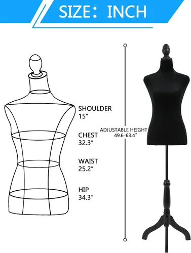 Vista 6 de Maniquí, maniquí de cuerpo femenino ajustable de 49.6-63.4 pulgadas, maniquí de vestido de madera maciza con soporte, maniquí de costura femenino
