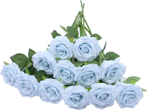 Vista 18 de Flores artificiales de rosa, rosas artificiales, rosas de seda, rosas falsas de aspecto real con tallos para manualidades, ramos de boda, centros