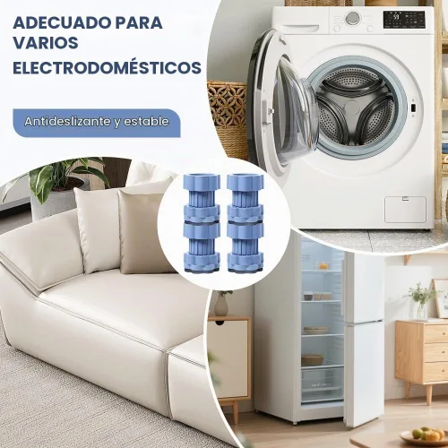Vista 5 de Almohadilla de elevación universal para base de lavadora, almohadillas elevadoras antivibración para lavadora, soporte de nivelación ajustable
