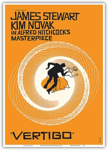 Vista 12 de Alfred Hitchcock’s Vertigo - Starring James Stewart and Kim Novak - Vintage Film Movie Poster by Saul Bass c.1958 - Master Art Print (Unframed) 6in