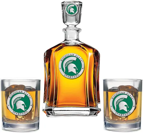 Vista 24 de Heritage Pewter Juego de decantador Appalachian State con 2 vasos combinados, vertedor de 24 onzas con 2 vasos dobles antiguos, vidrio de peltre