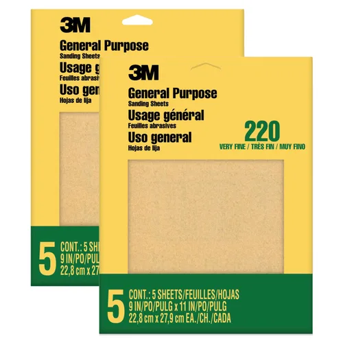 Vista 8 de 3M Papel de lija, paquete surtido de grano 100-150-220, 6 hojas, 3-2/3 x 9 pulgadas, lija pintura, madera y metal, ideal para lijado de uso general