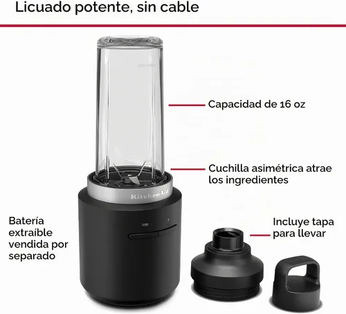 Vista 3 de KitchenAid Go - Batidora personal inalámbrica - la batería se vende por separado, KSBR200
