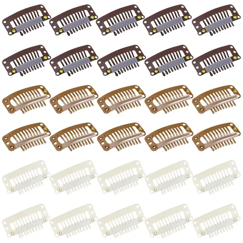 Vista 8 de WILLBOND - 30 piezas de broches para extensiones de pelo de 32 mm con 9 dientes, broches para pelucas y extensiones de pelo, peine pequeño