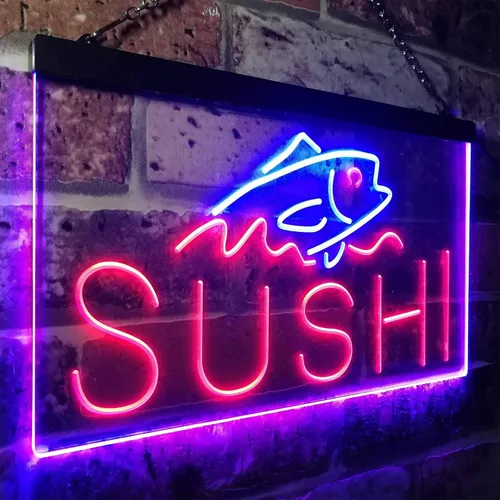 Vista 3 de ADVPRO Sushi Fish Sashimi Restaurant - Letrero de neón LED de doble color, azul y rojo, 12 x 8.5 pulgadas, st6s32-i3334-br