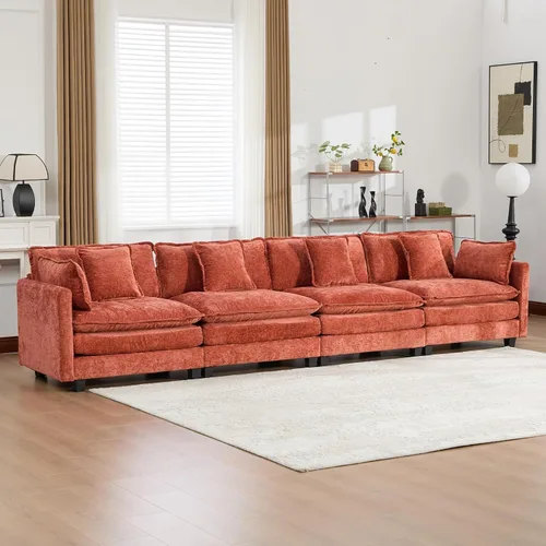 Vista 226 de Sofá seccional modular verde de 111.5", sofás seccionales grandes de 3 plazas para sala de estar, sofá nube oversized de tela chenille con otomana