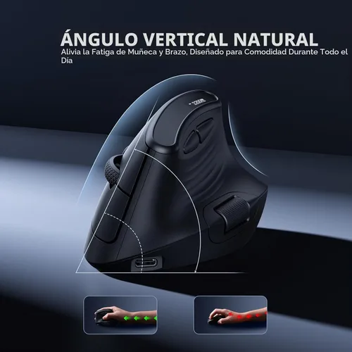 Vista 3 de ECHTPower Ratón Vertical Ergonómico, Ratón Inalámbrico Recargable con Pantalla LED, DPI Ajustable en 7 Niveles hasta 8000, Botones Silenciosos